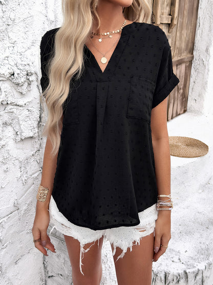 Swiss Dot Short Sleeve Blouse Black