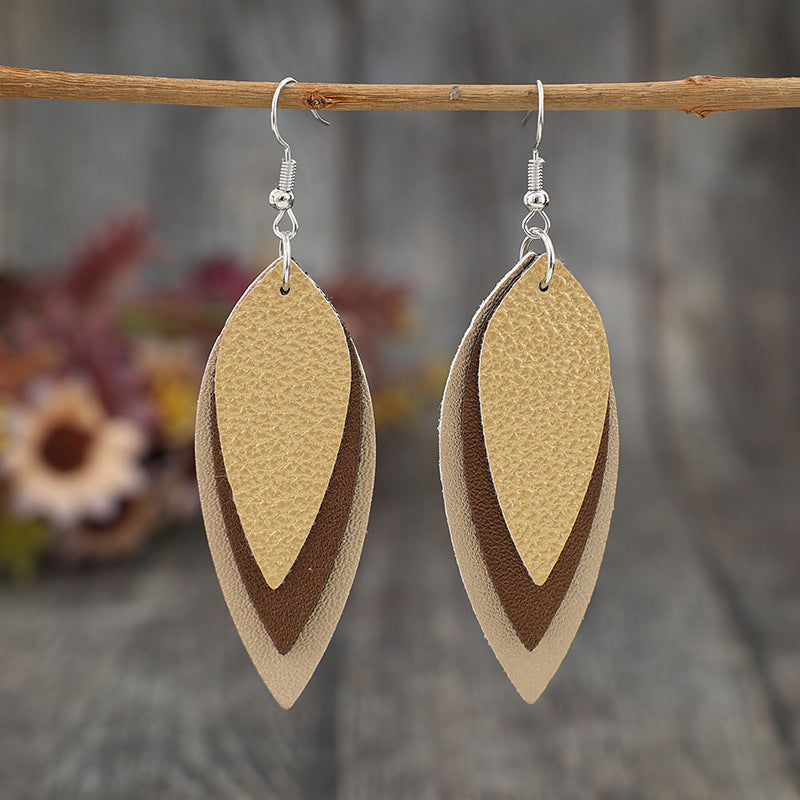 PU Leather Leaf Shape Earrings - Thandynie