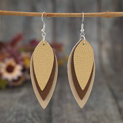 PU Leather Leaf Shape Earrings Tan One Size