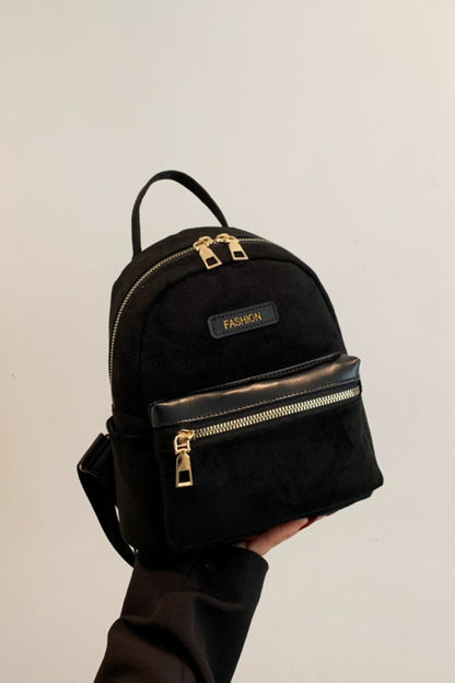 Suede Adjustable Strap Backpack Bag Black One Size