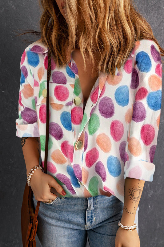 Printed Button Front Long Sleeve Shirt - Thandynie