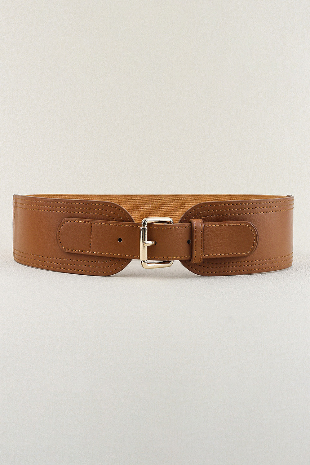 Elastic Wide PU Belt Caramel One Size