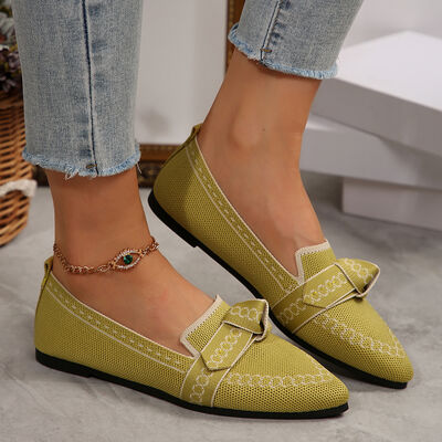 knitted Slip-On Flats with Bow Chartreuse