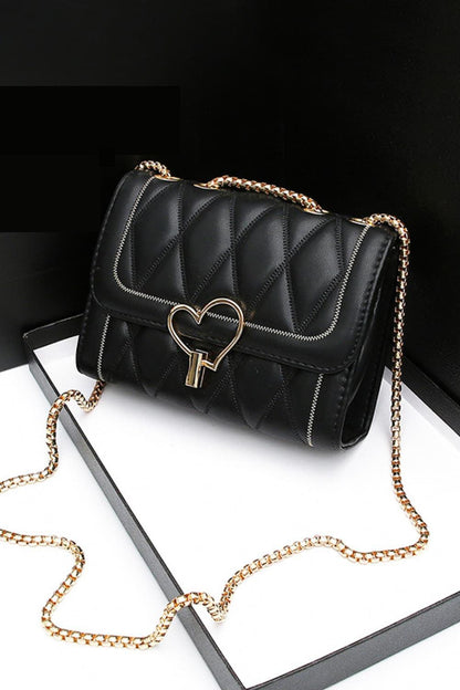 Heart Buckle PU Leather Crossbody Bag Black One Size