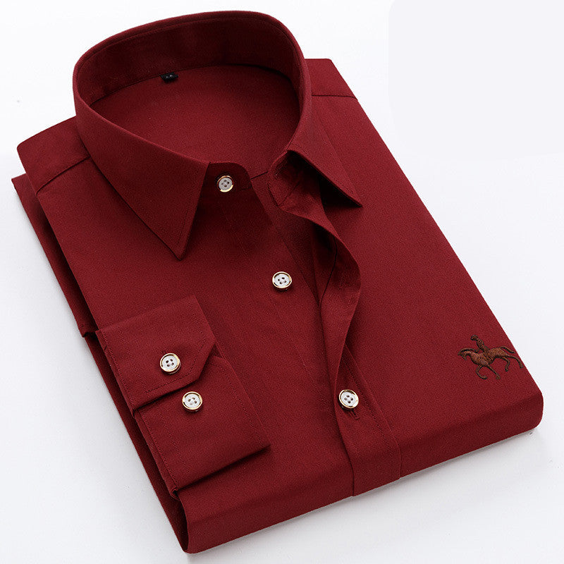 Men Fashion Long Sleeve Shirt Casual Wine Red