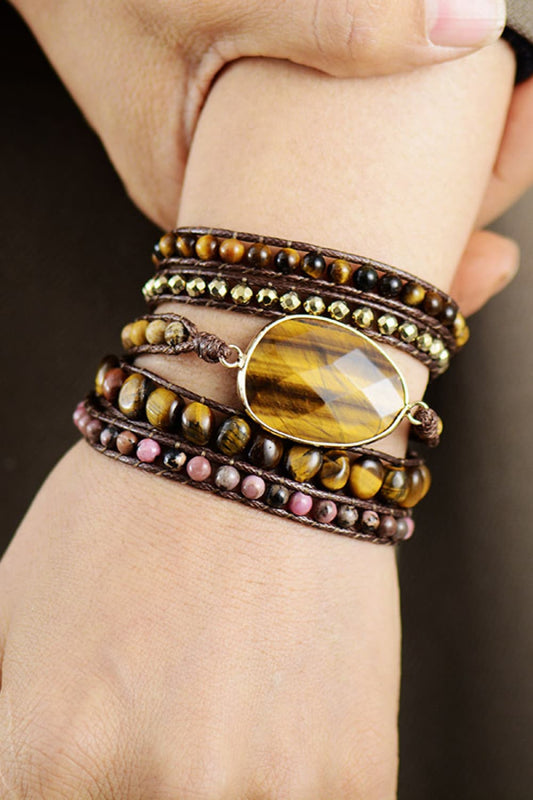 Natural Stone Layered Bracelet Gold One Size