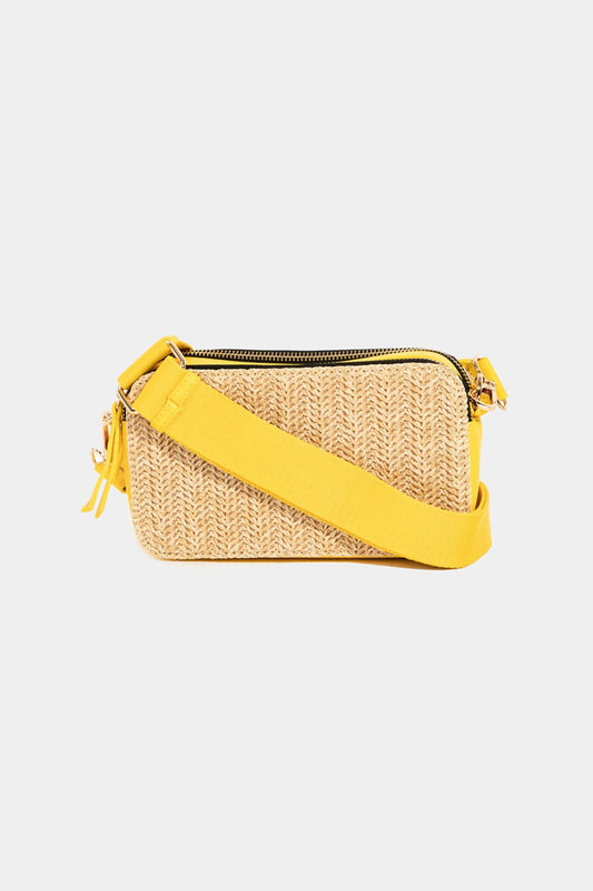 Fame Straw Contrast Crossbody Bag Yellow One Size