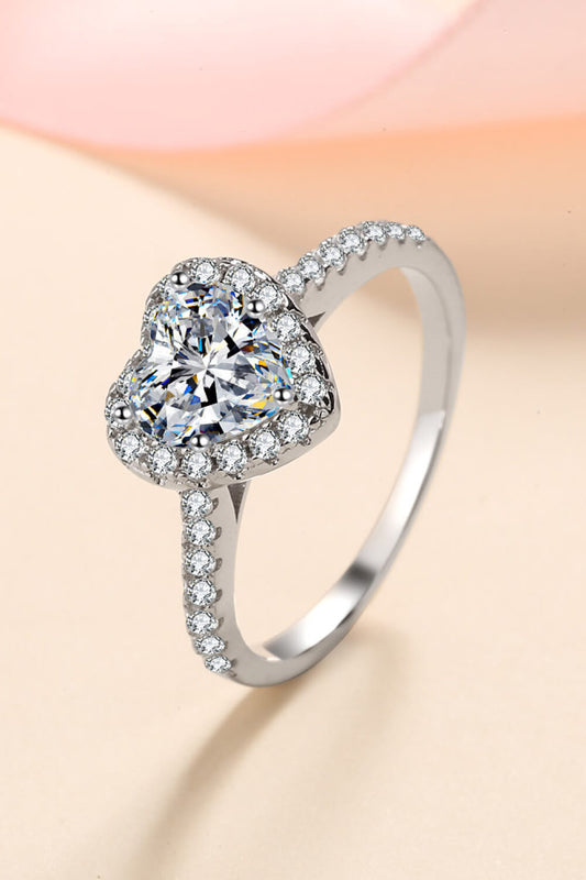 1 Carat Moissanite Heart-Shaped Ring Silver