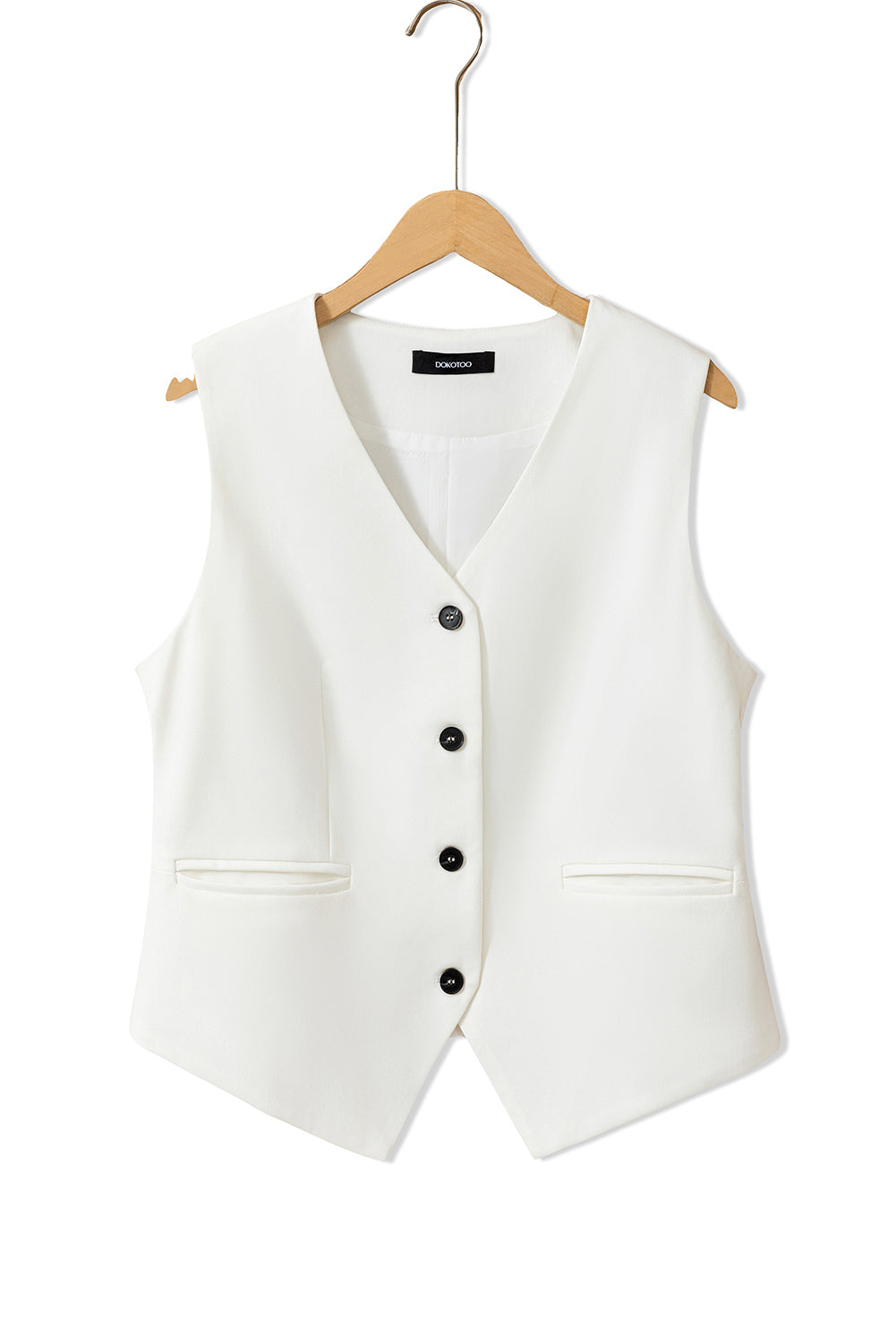 White Solid Color Button up V Neck Suit Vest