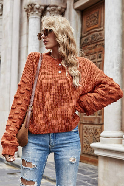 Weekend Style Rib-Knit Dropped Shoulder Sweater Orange