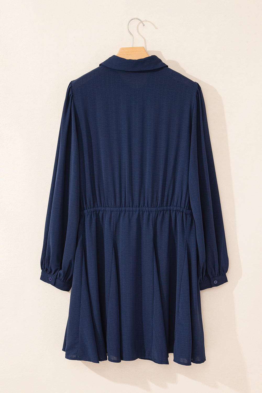 Navy Blue Solid Chest Pockets Tunic Shirt Mini Dress