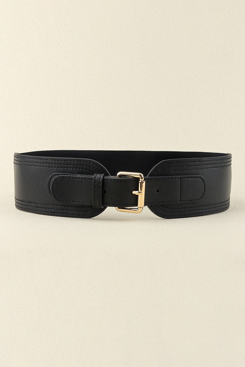 Elastic Wide PU Belt Black One Size