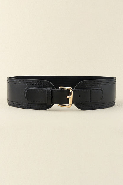 Elastic Wide PU Belt Black One Size