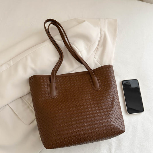 Textured PU Leather Handbag Brown One Size