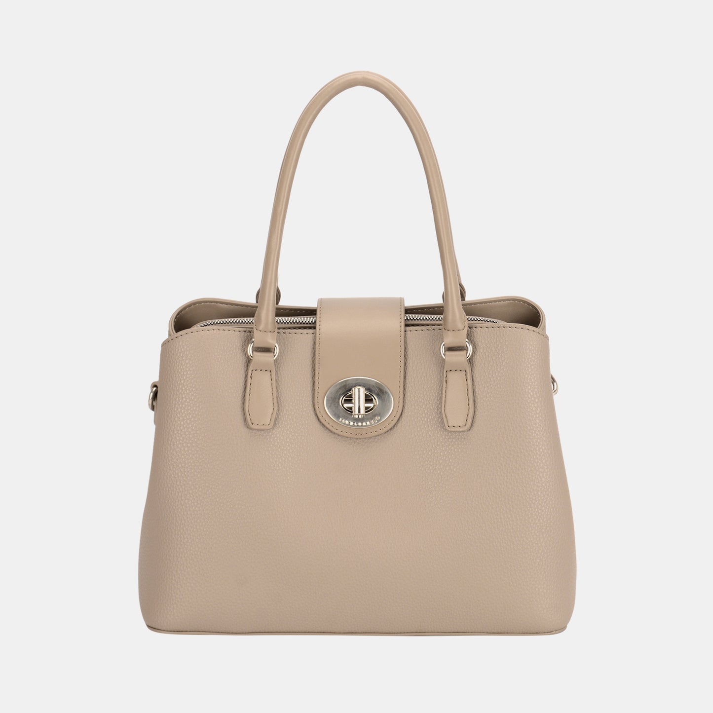 David Jones PU Leather Twist-Lock Tote Bag Gravel One Size