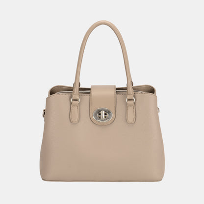 David Jones PU Leather Twist-Lock Tote Bag Gravel One Size