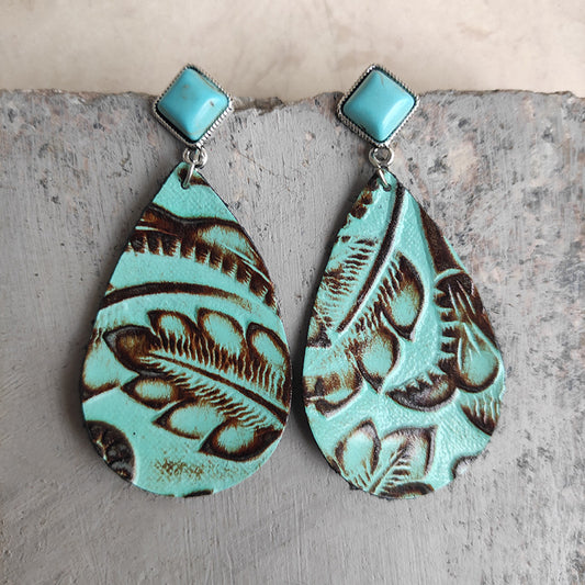 Artificial Turquoise Teardrop Earrings Teal One Size