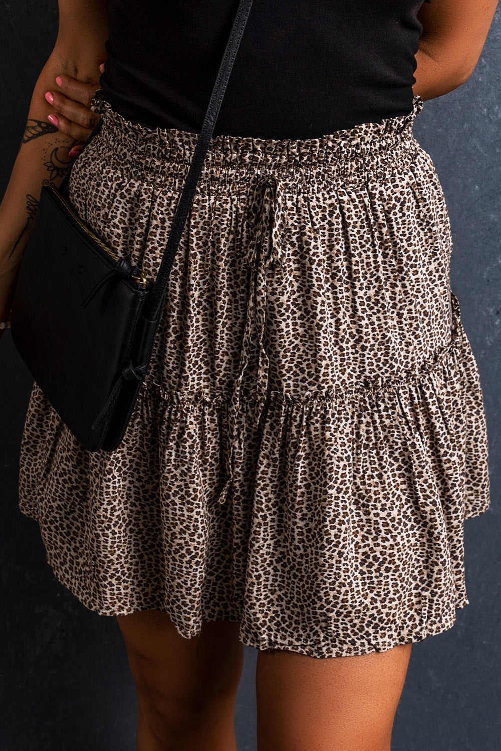 Frill Leopard Elastic Waist Skirt - Thandynie