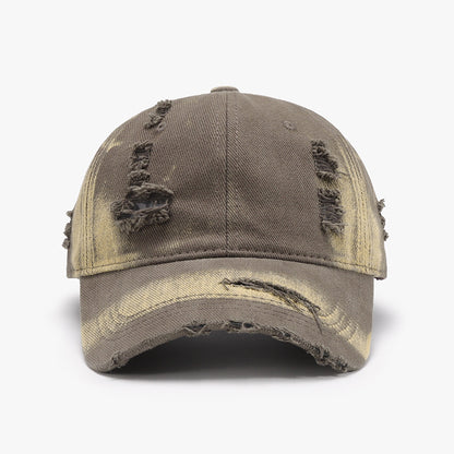 Distressed Adjustable Cotton Baseball Cap Mocha One Size