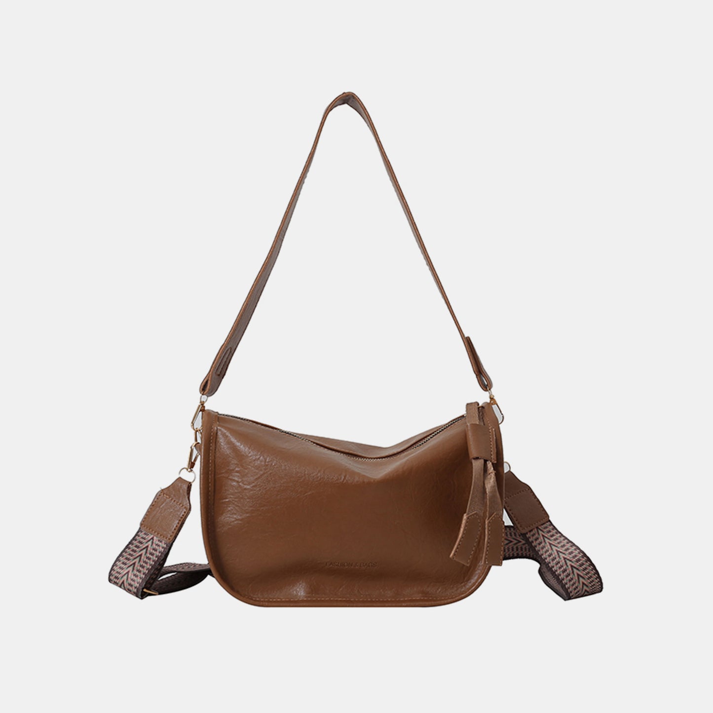 PU Leather Double Strap Shoulder Bag Caramel One Size