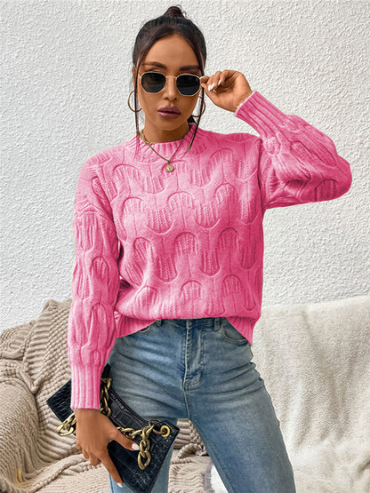 Round Neck Long Sleeve Sweater Pink