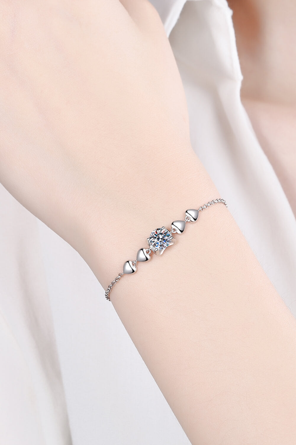 1 Carat Moissanite Heart Bracelet Silver One Size