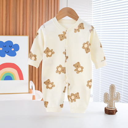 Combed Cotton Printed Newborn Clothes Boneless Jumpsuit Yellow Bear