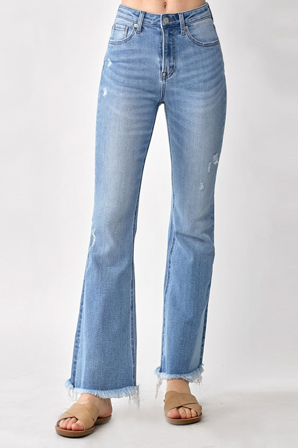 RISEN High Rise Frayed Hem Bootcut Jeans Light