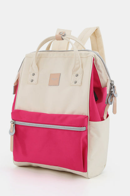 Himawari Water Resistant Canvas Backpack Bag with Side Pockets Magenta Cream One Size