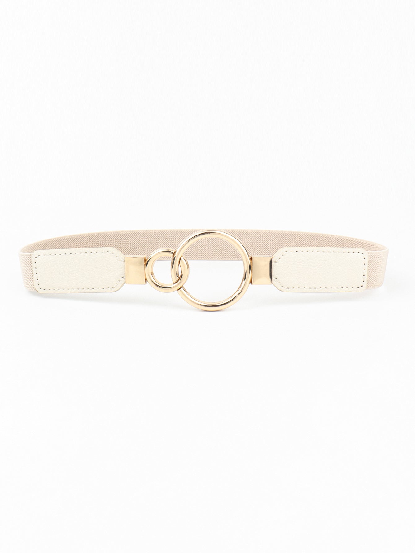 Double Ring Buckle Elastic PU Belt Cream One Size