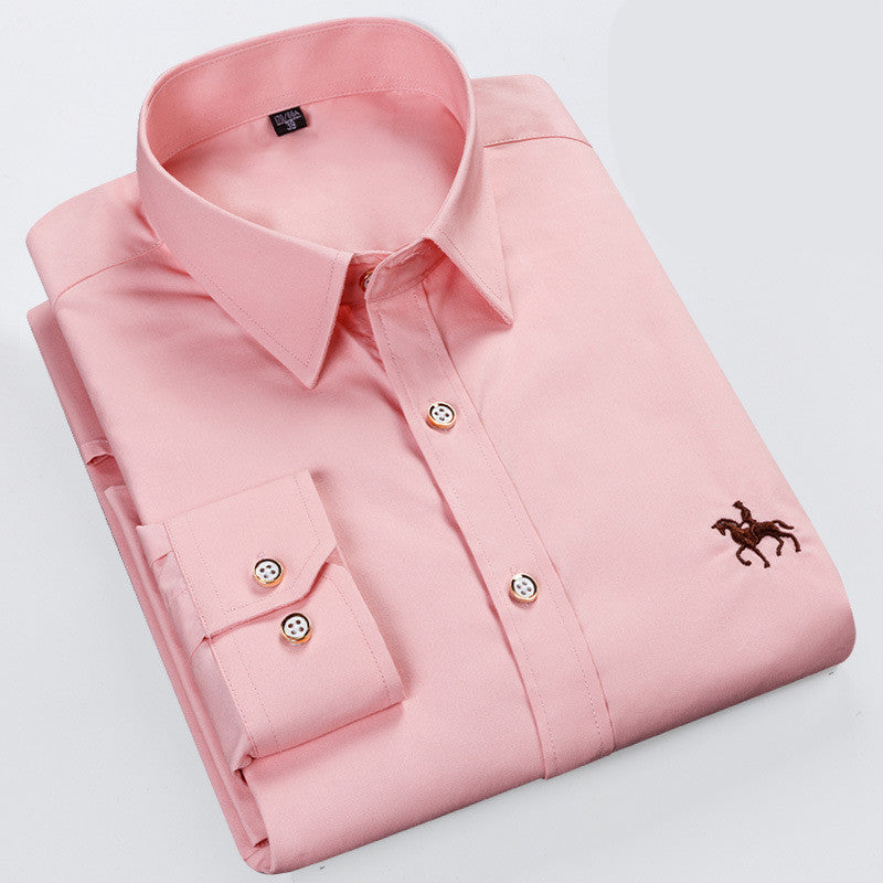 Men Fashion Long Sleeve Shirt Casual Pink