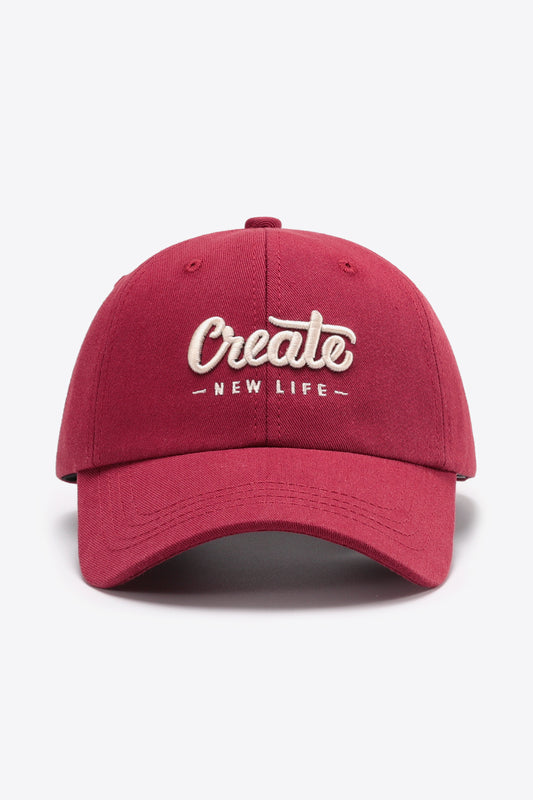 CREATE NEW LIFE Adjustable Cotton Baseball Cap Deep Red One Size