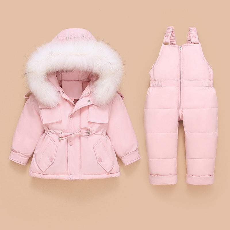 New children's down jacket suit Pink