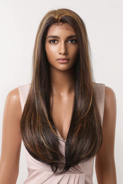 13*2" Lace Front Wigs Synthetic Long Straight 26" 150% Density Brown Caramel Highlights One Size