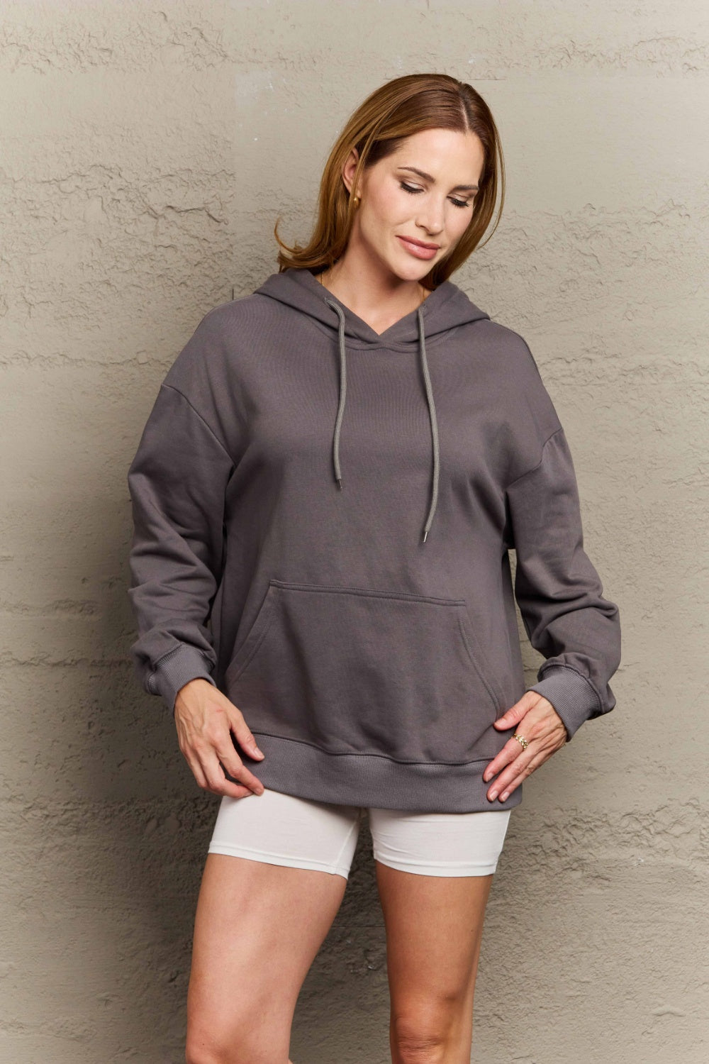 Full Size Long Sleeve Dropped Shoulder Hoodie Mauve