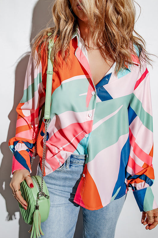 Printed Collared Neck Buttoned Shirt Multicolor