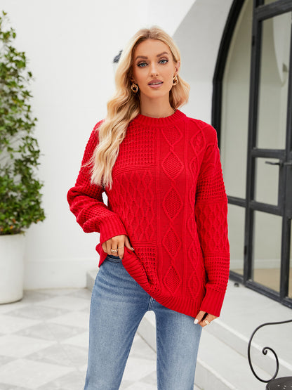 Round Neck Dropped Shoulder Sweater Red