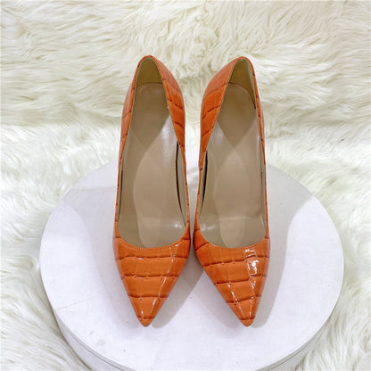 Serpentine Pointed Stiletto Heel Low-cut High Heels Orange 10CM