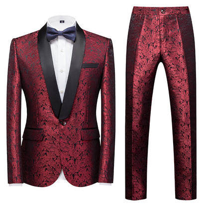 Men's Evening Dress Host Jacquard Two-piece Set 3D Red