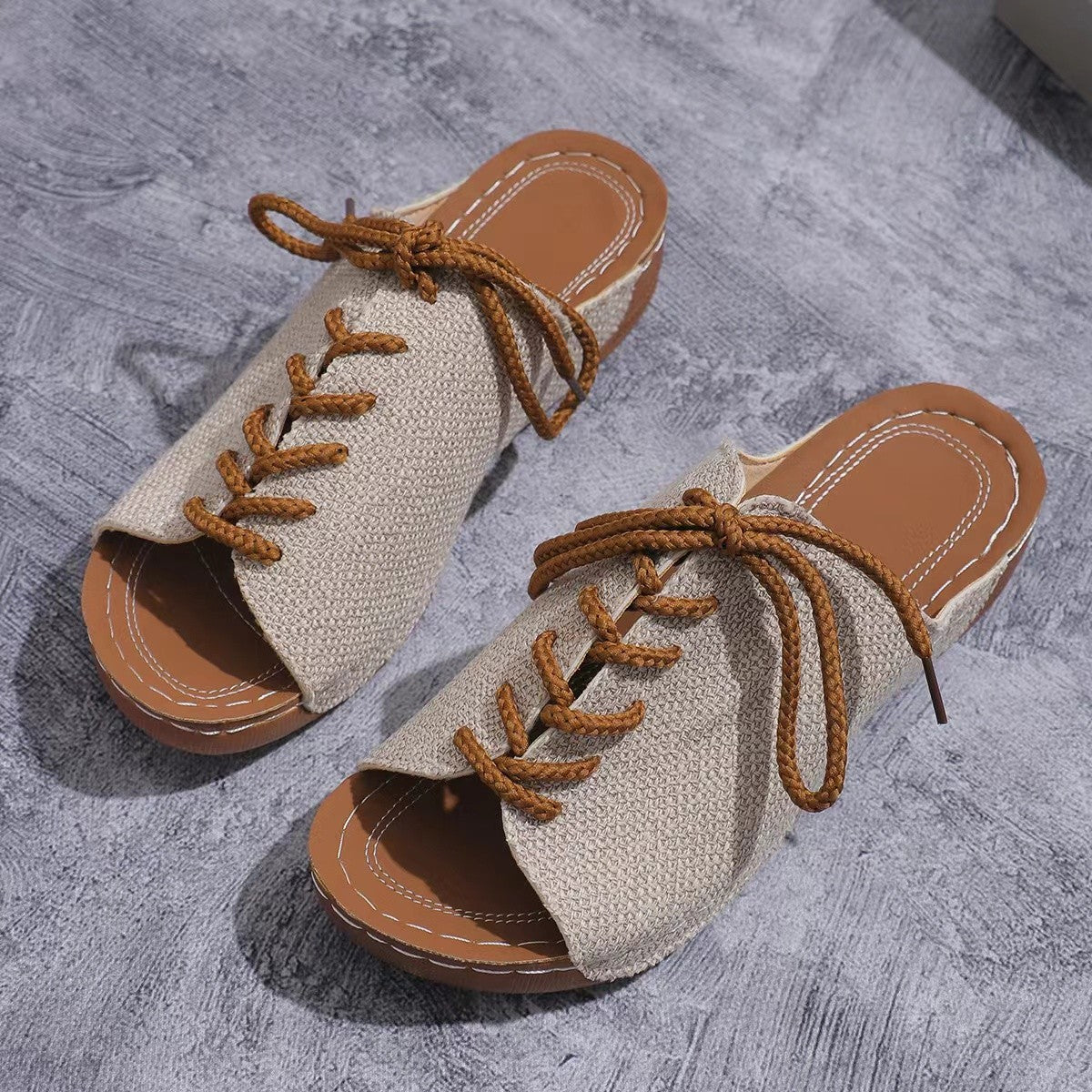 Lace-Up Open Toe Wedge Sandals - Thandynie