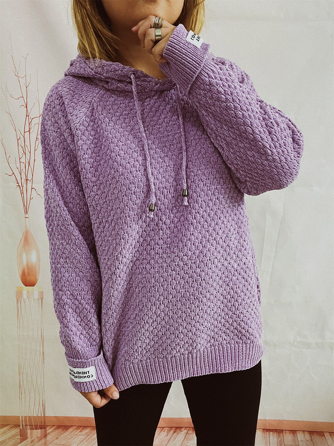 Drawstring Long Sleeve Hooded Sweater