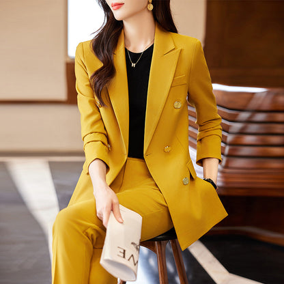 Caramel Suit Women's Fashion Temperament Double Breasted High Sense Slim Fit Suits