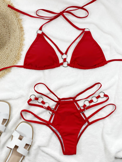 Cutout Halter Neck Two-Piece Bikini Set