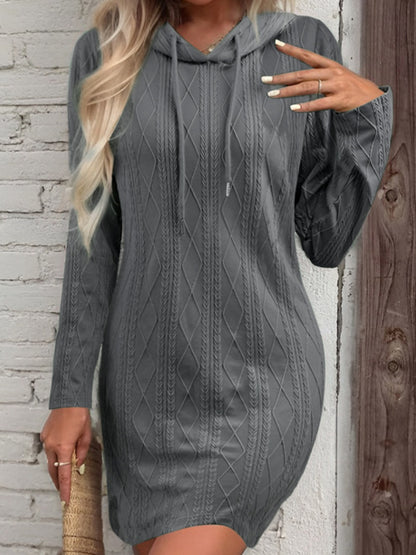 Drawstring Hooded Sweater Dress Heather Gray