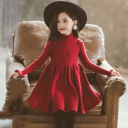 Girls' dresses in big kids knitting Red