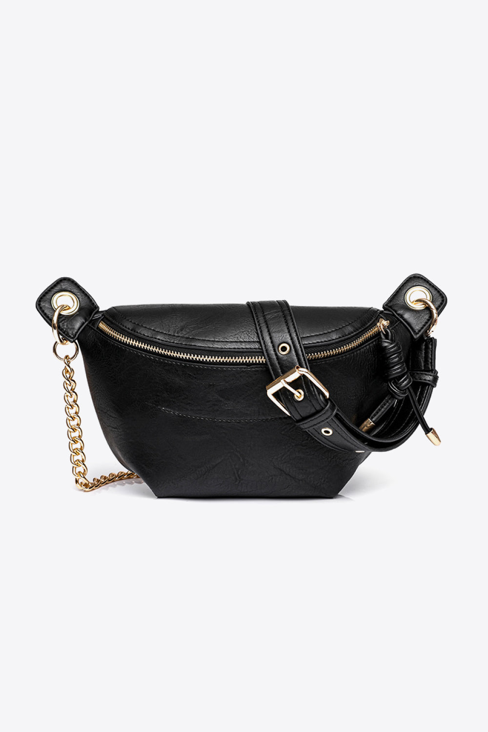 PU Leather Chain Strap Crossbody Bag Black One Size
