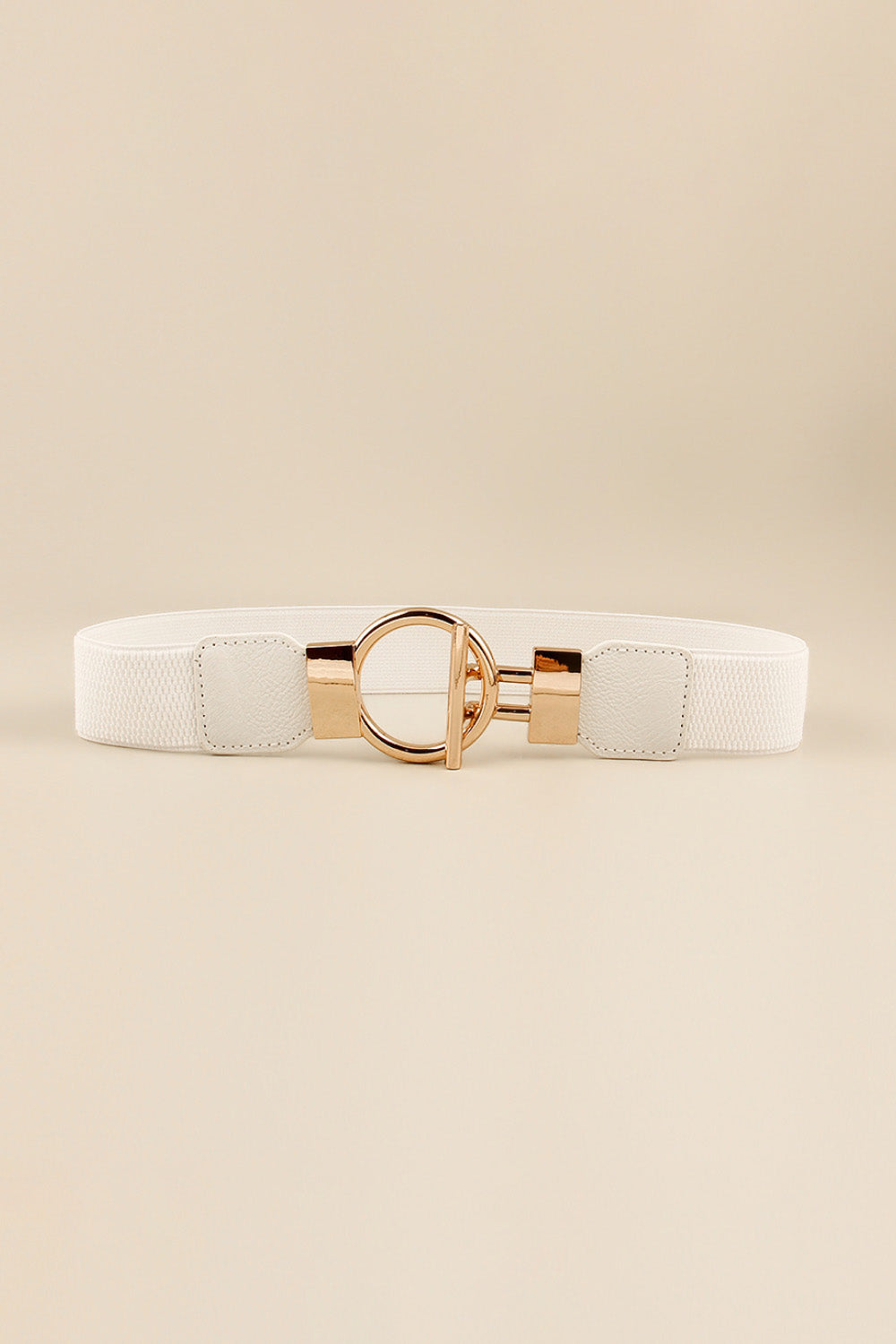 Circle Shape Buckle Zinc Alloy Buckle PU Leather Belt White One Size