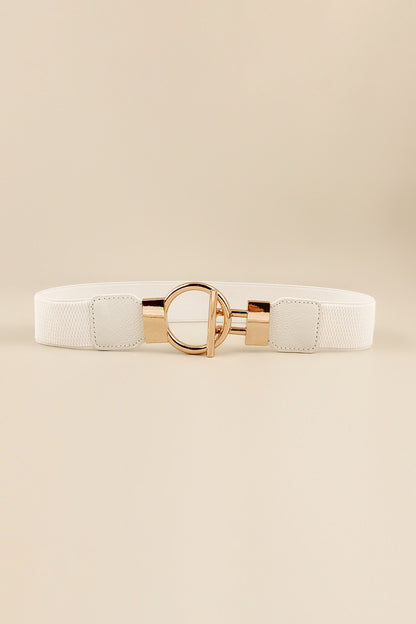 Circle Shape Buckle Zinc Alloy Buckle PU Leather Belt White One Size