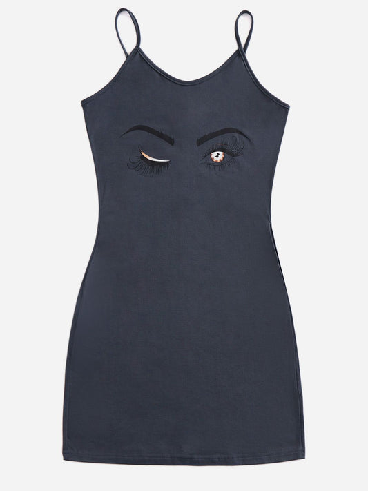 Graphic Scoop Neck Mini Cami Dress Dark Navy