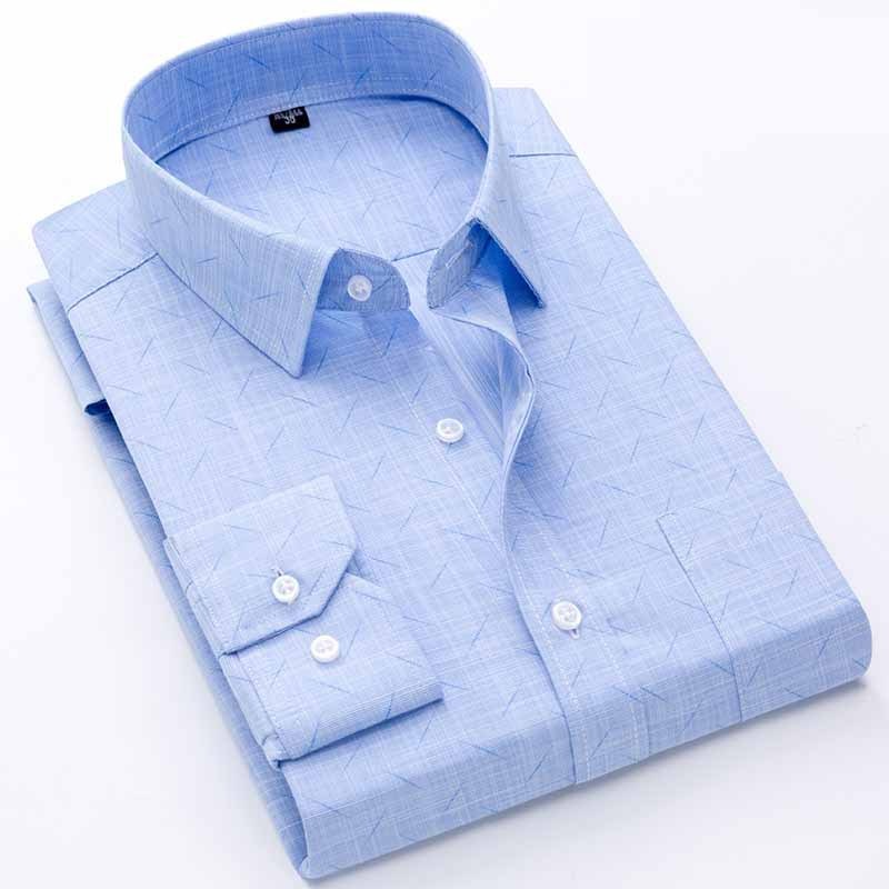 Men's Long-Sleeved Plaid Slub Cotton Shirt | Business Casual Shirt with Pocket Decoration Bamboo Joint Long Sleeved 8561